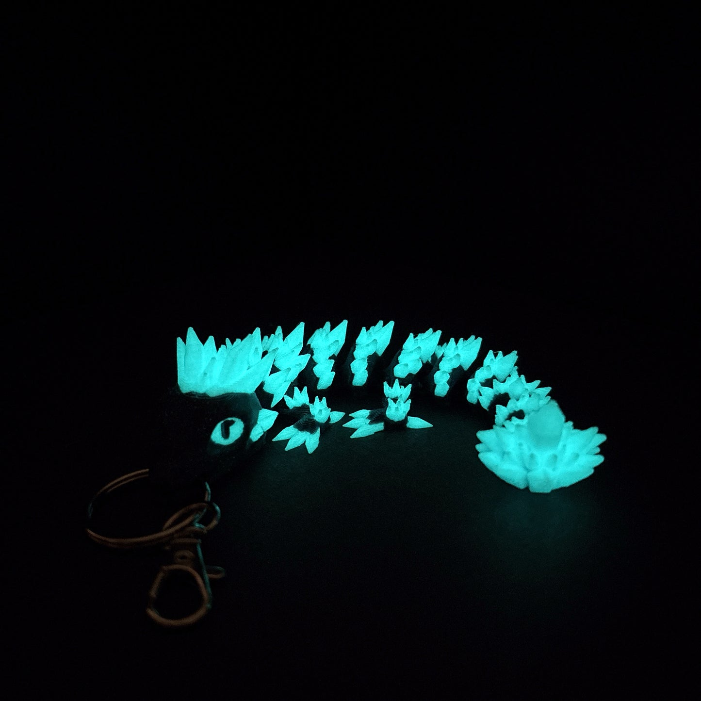 Glow-in-the-Dark Baby Crystal Dragon Keychain Bag Charm Zipper Pull Flexi Fidget Articulating 3D