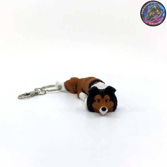 Rough Collie Dog Keychain Zipper Pull Flexi Fidget Cute Puppy Articulating 3D