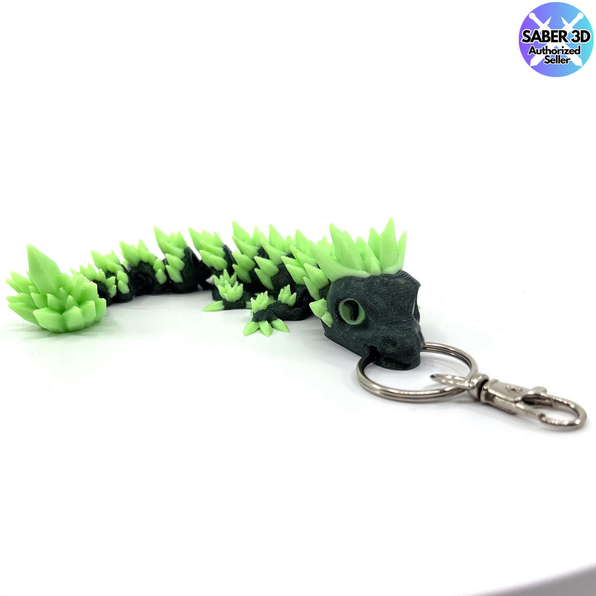Glow-in-the-Dark Baby Crystal Dragon Keychain Bag Charm Zipper Pull Flexi Fidget Articulating 3D