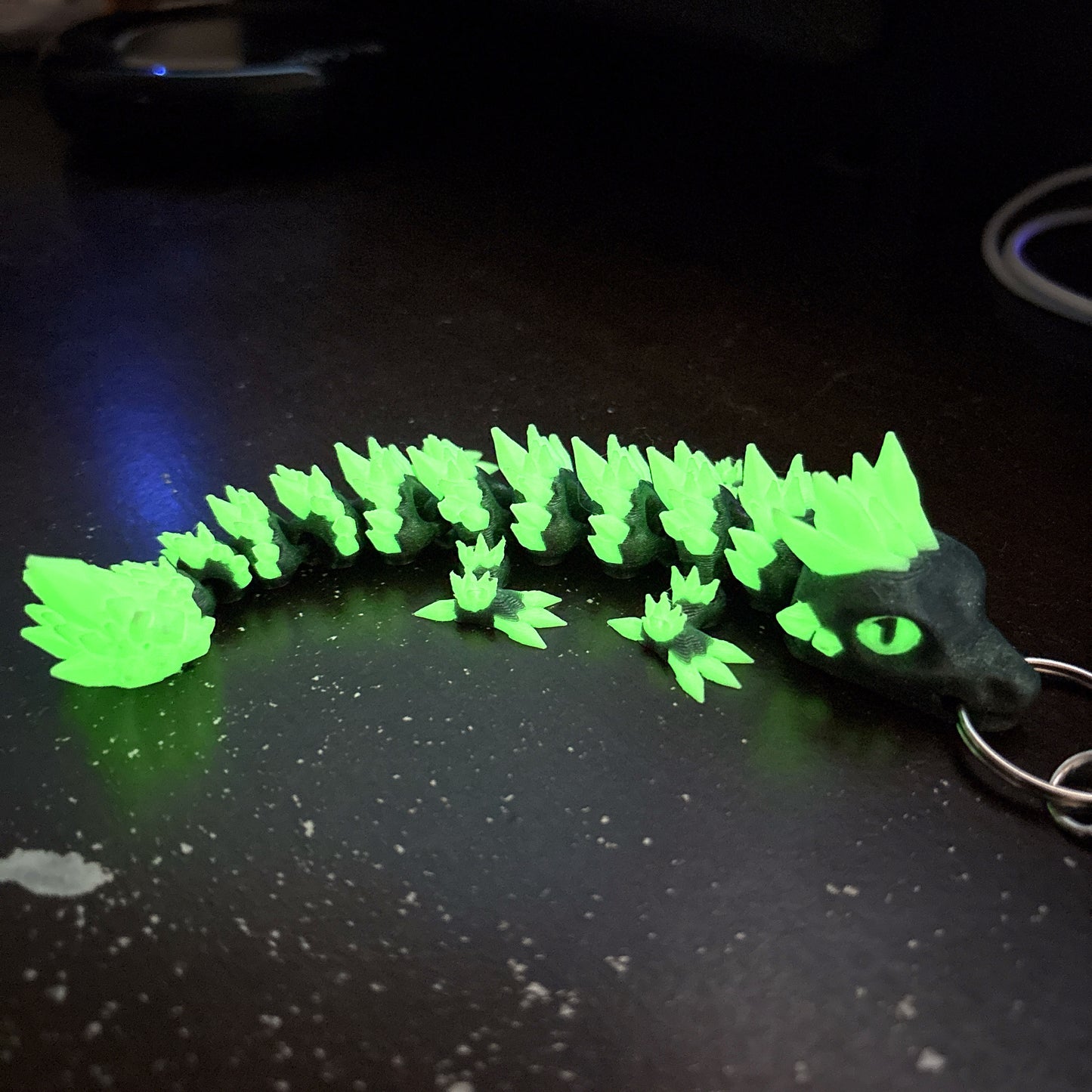 Glow-in-the-Dark Baby Crystal Dragon Keychain Bag Charm Zipper Pull Flexi Fidget Articulating 3D