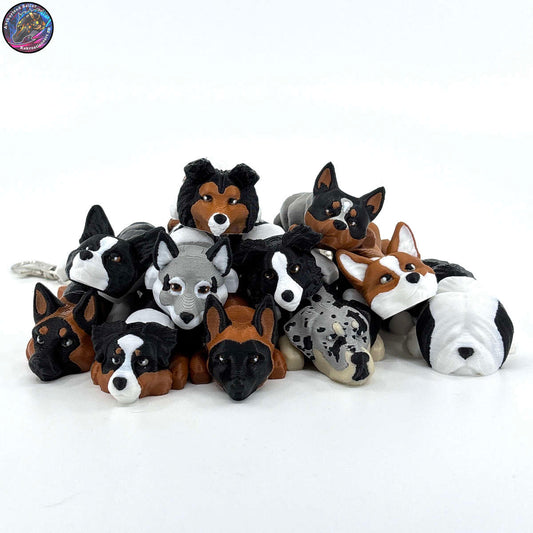 Herding Group Dog Keychain Zipper Pull Flexi Fidget Cute Puppy Articulating 3D