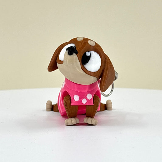 Chibi Dachshund in Sweater Keychain Bag Charm Zipper Pull Kawaii Flexi Fidget Cute Articulating 3D