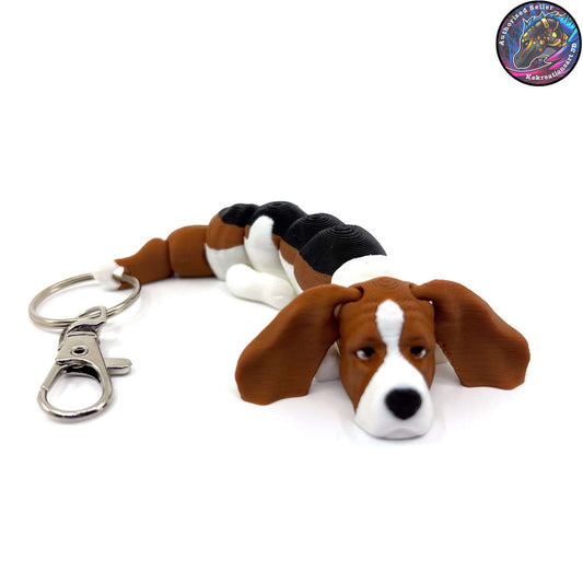 Basset Hound Dog Keychain Zipper Pull Flexi Fidget Cute Puppy Articulating 3D