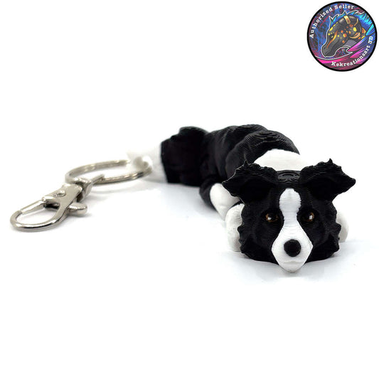 Border Collie Dog Keychain Zipper Pull Flexi Fidget Cute Puppy Articulating 3D