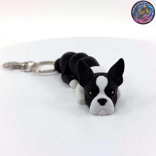 Boston Terrier Dog Keychain Zipper Pull Flexi Fidget Cute Puppy Articulating 3D