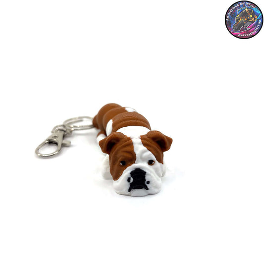 Bulldog Dog Keychain Zipper Pull Flexi Fidget Cute Puppy Articulating 3D