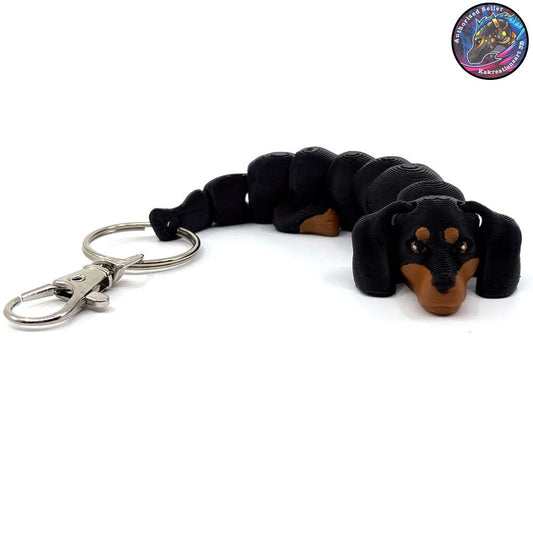 Dachshund Black & Tan Dog Keychain Zipper Pull Flexi Fidget Cute Puppy Articulating 3D