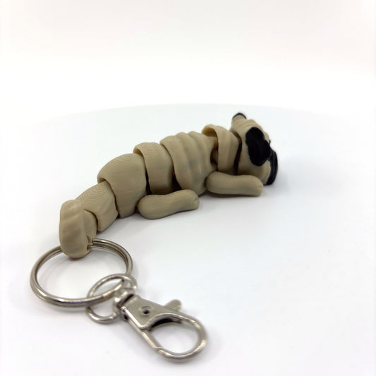 Pug Dog Keychain Zipper Pull Flexi Fidget Cute Puppy Articulating 3D